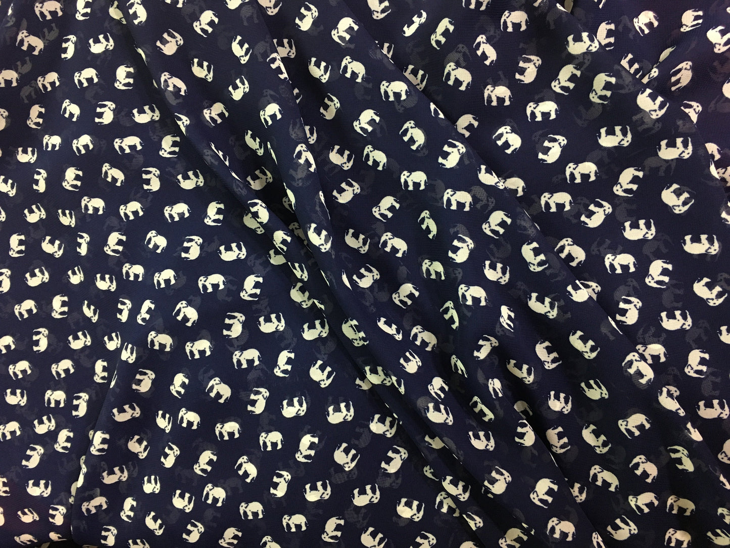 Navy Crepe Fabric With Elephant Pattern