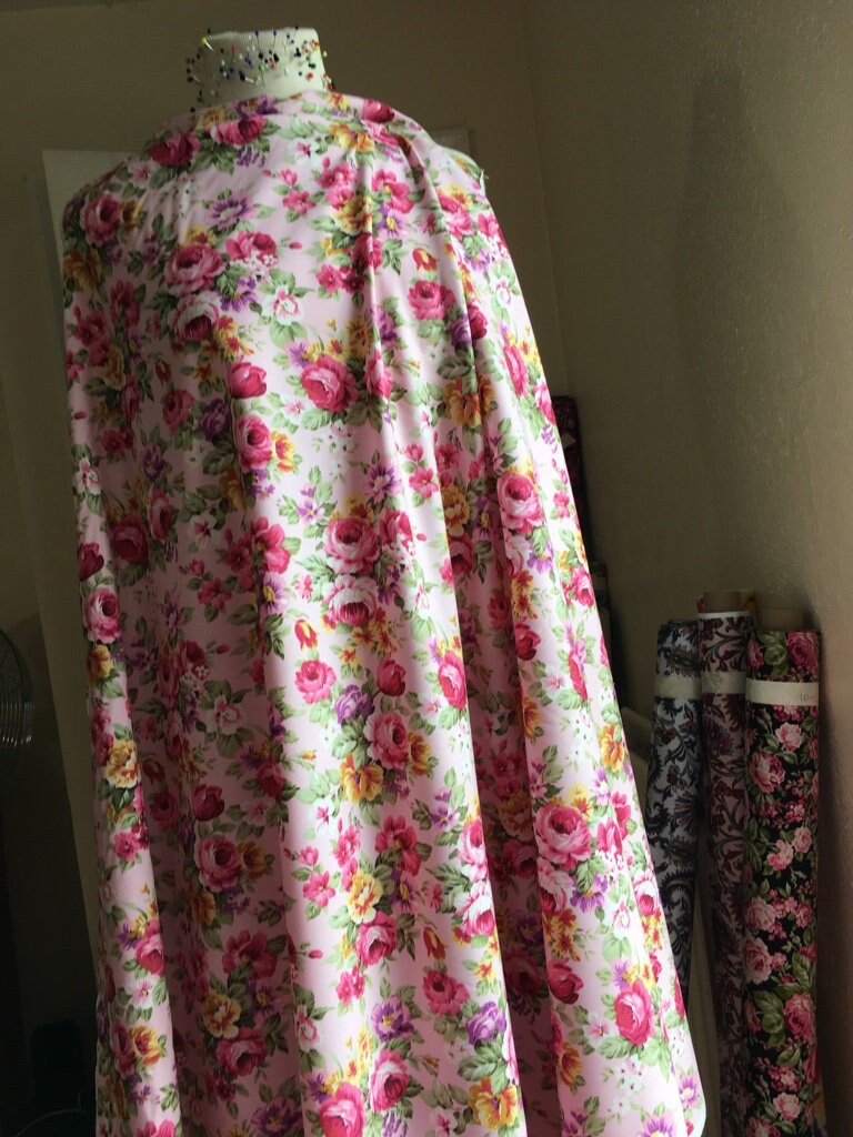 Pink and Yellow Floral Printed Cotton Fabric