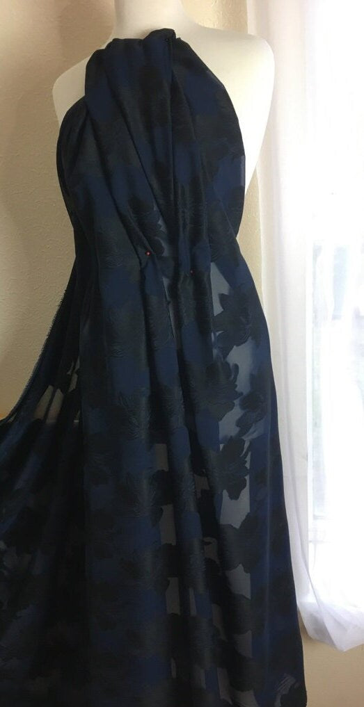 Navy blue cotton jacquard
