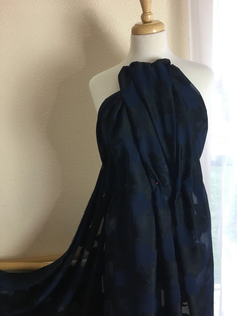 Navy blue cotton jacquard