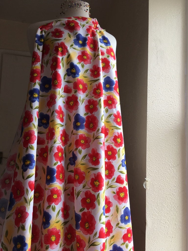 Multicoloured Flora Cotton Vintage Fabric