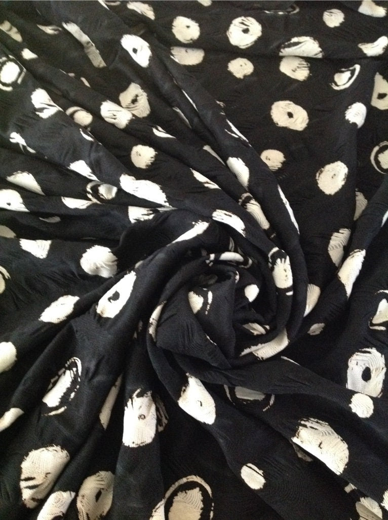 Black and Biege, Printed Circle Creased, Jersey Fabric.