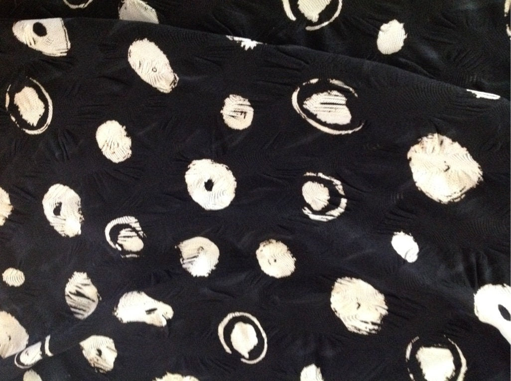 Black and Biege, Printed Circle Creased, Jersey Fabric.
