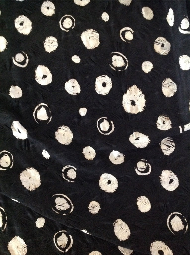 Black and Biege, Printed Circle Creased, Jersey Fabric.
