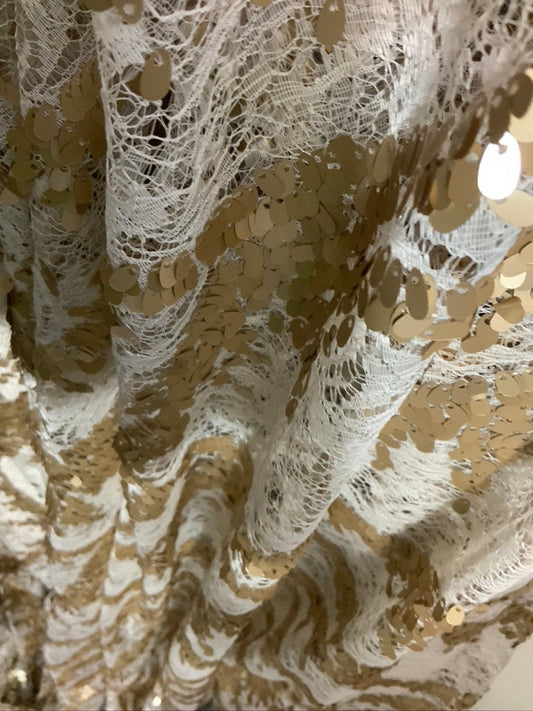 Gold/ Champagne sequin lace fabric