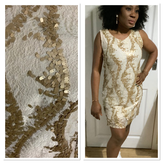 Gold/ Champagne sequin lace fabric