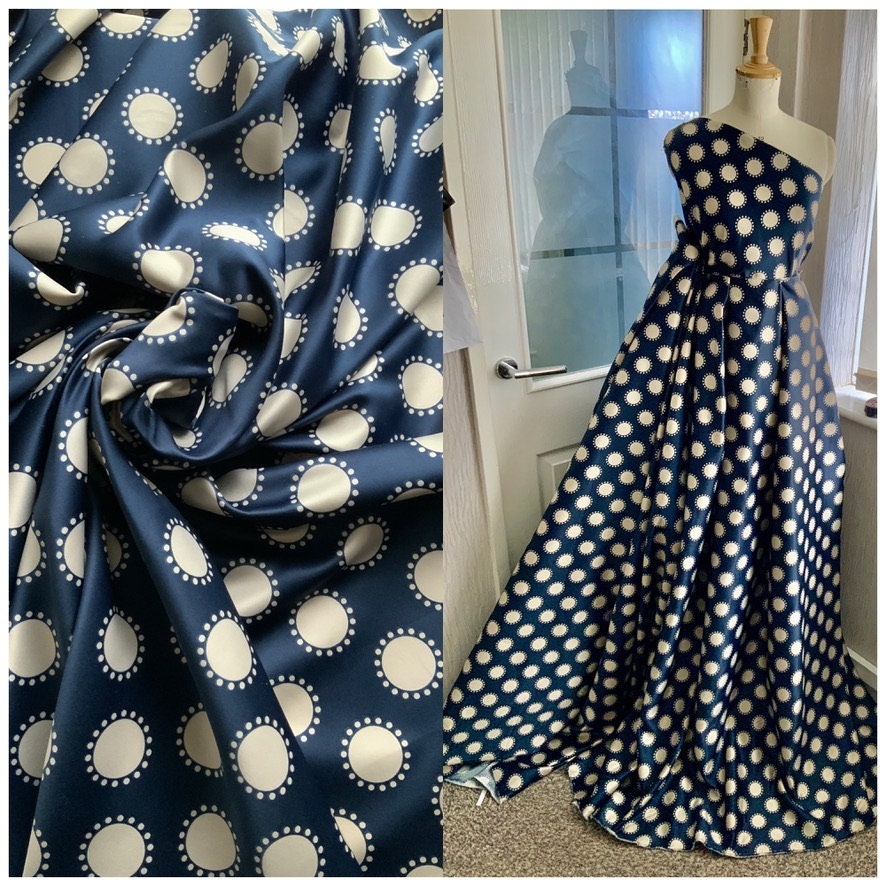 Navy Blue and Beige Duchess Satin