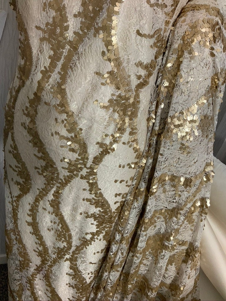 Gold/ Champagne sequin lace fabric