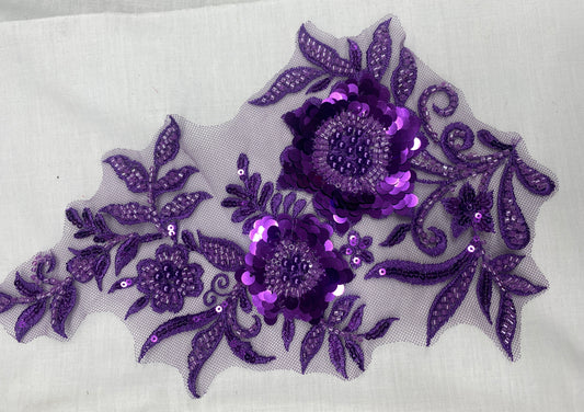 Purple Sequin Floral Appliqué