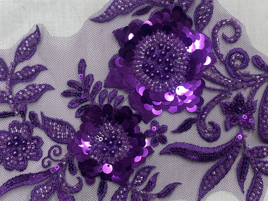 Purple Sequin Floral Appliqué