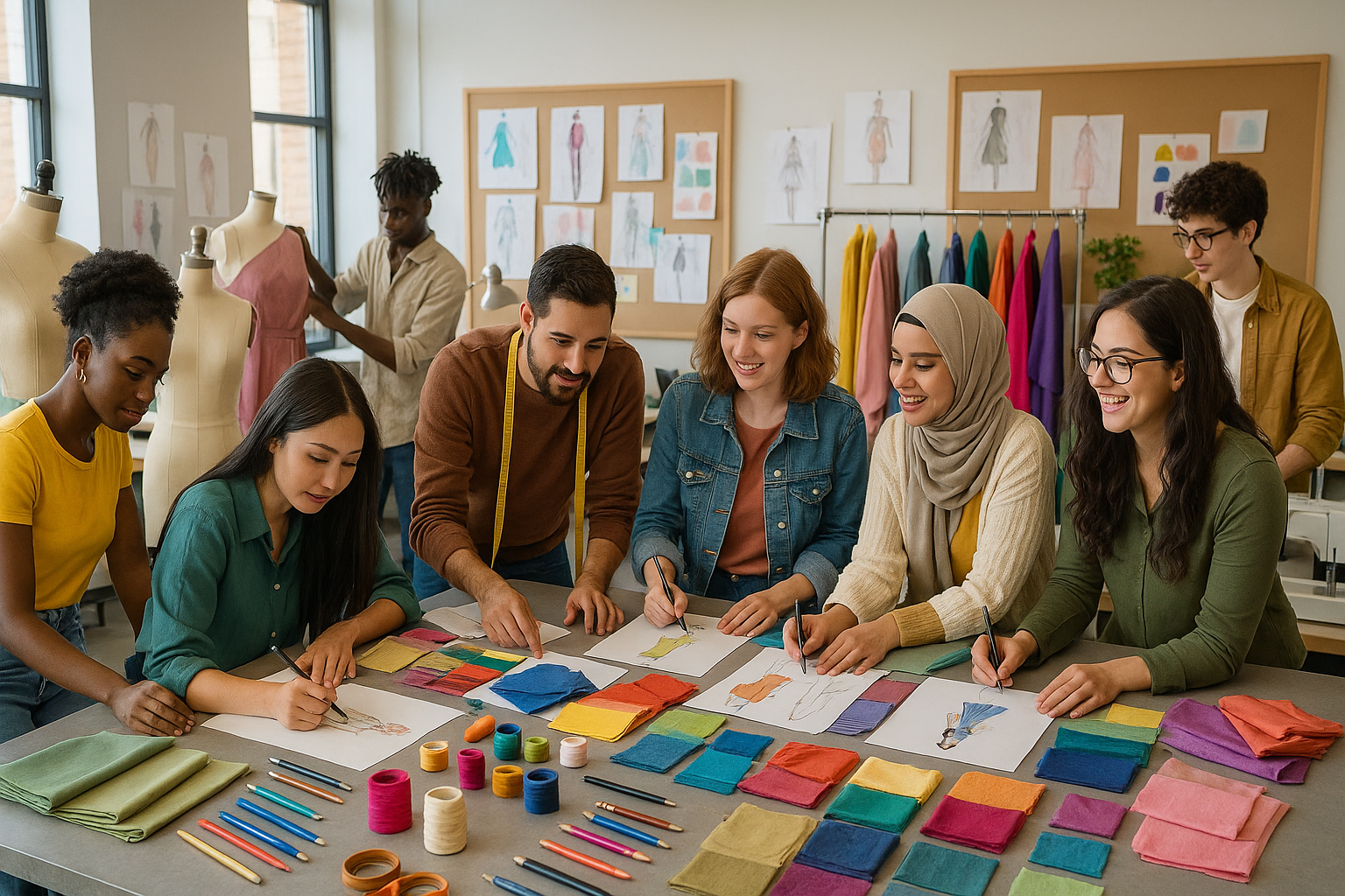 Fashion designer school to become a professional, multiracial students