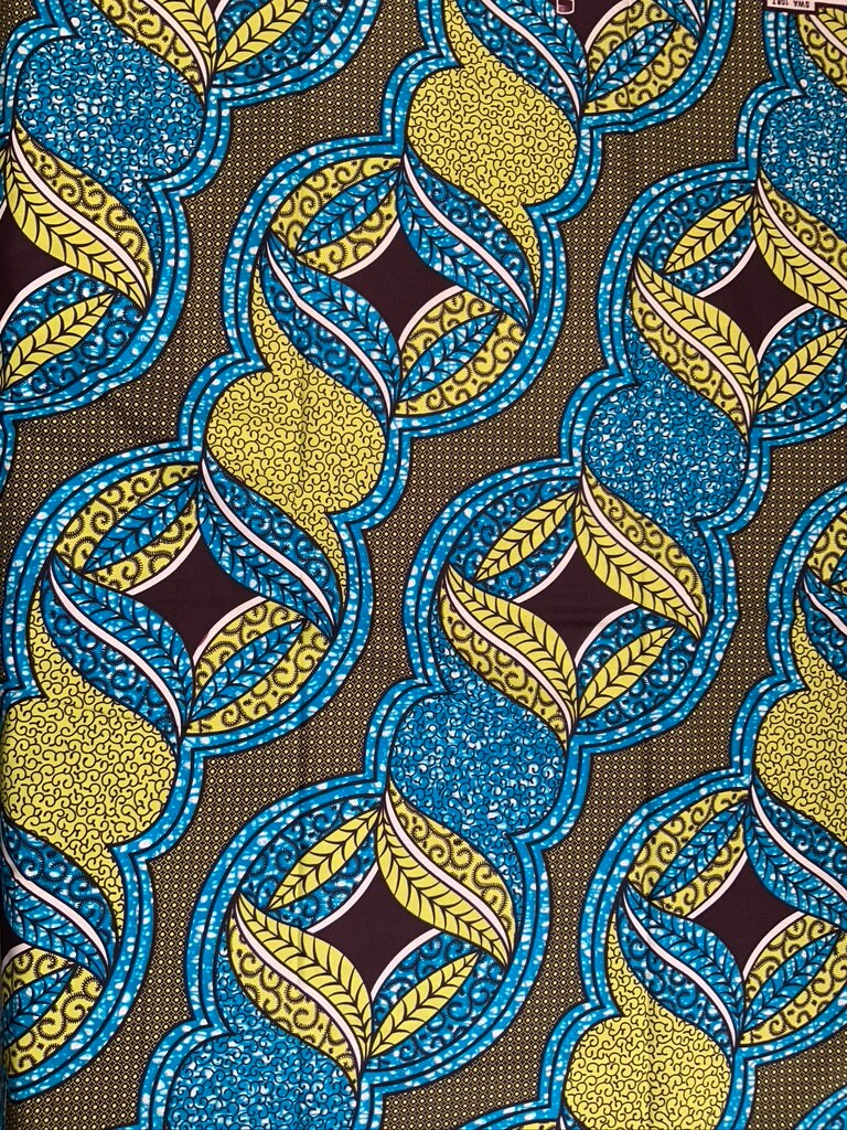 African Wax Print - Ankara Fabric - Yellow, Blue, Green Abstract Pattern