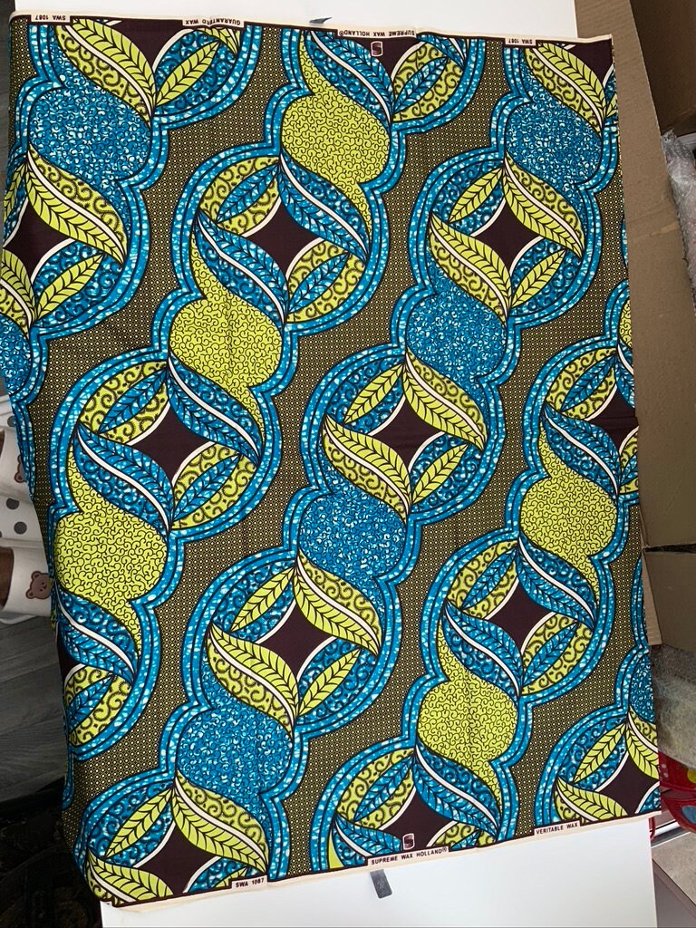 African Wax Print - Ankara Fabric - Yellow, Blue, Green Abstract Pattern