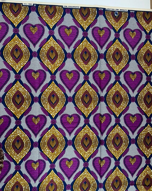 Unique African Wax Print Fabric - Purpple Sweet heart Design