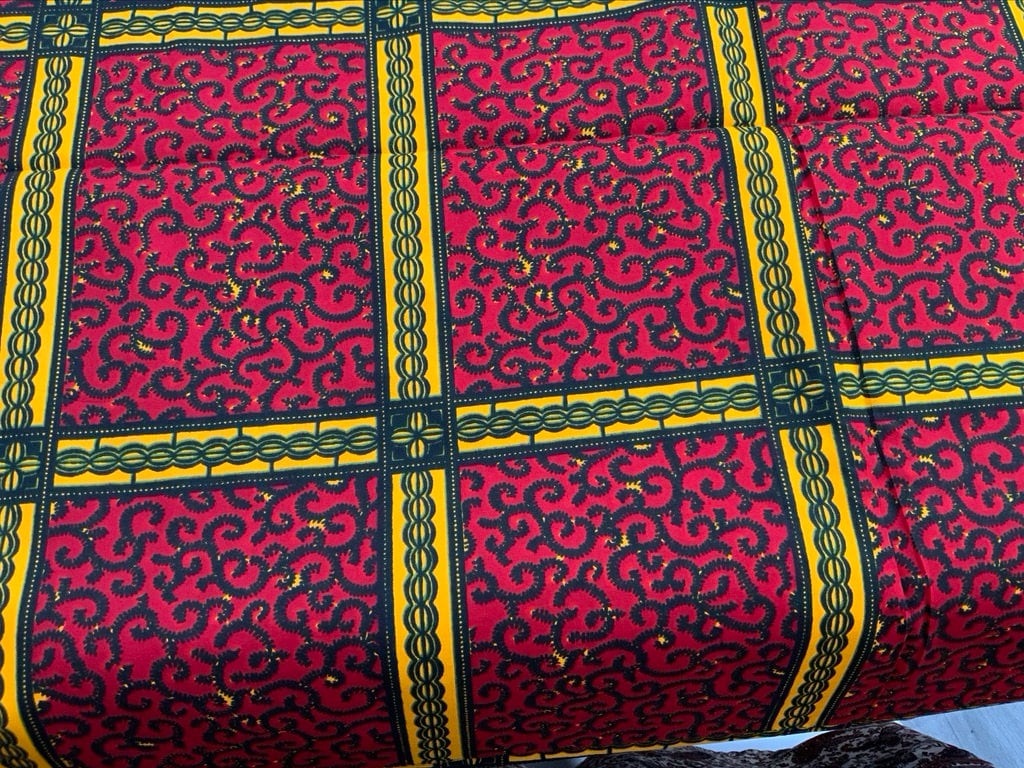 6 yrds High Quality African Wax Fabrics - Ankara - Red and Yellow Vibrant Colour