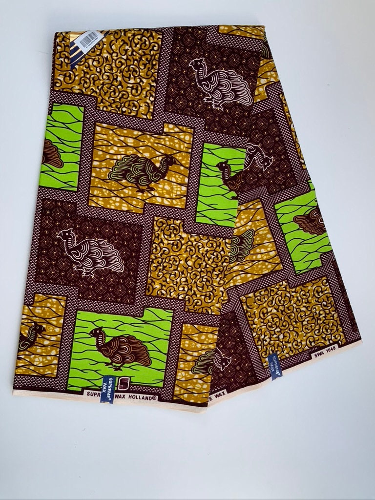 6yrds High Quality African Wax Print - Ankara - Brown and Green Beautiful Colour with  Bird Design