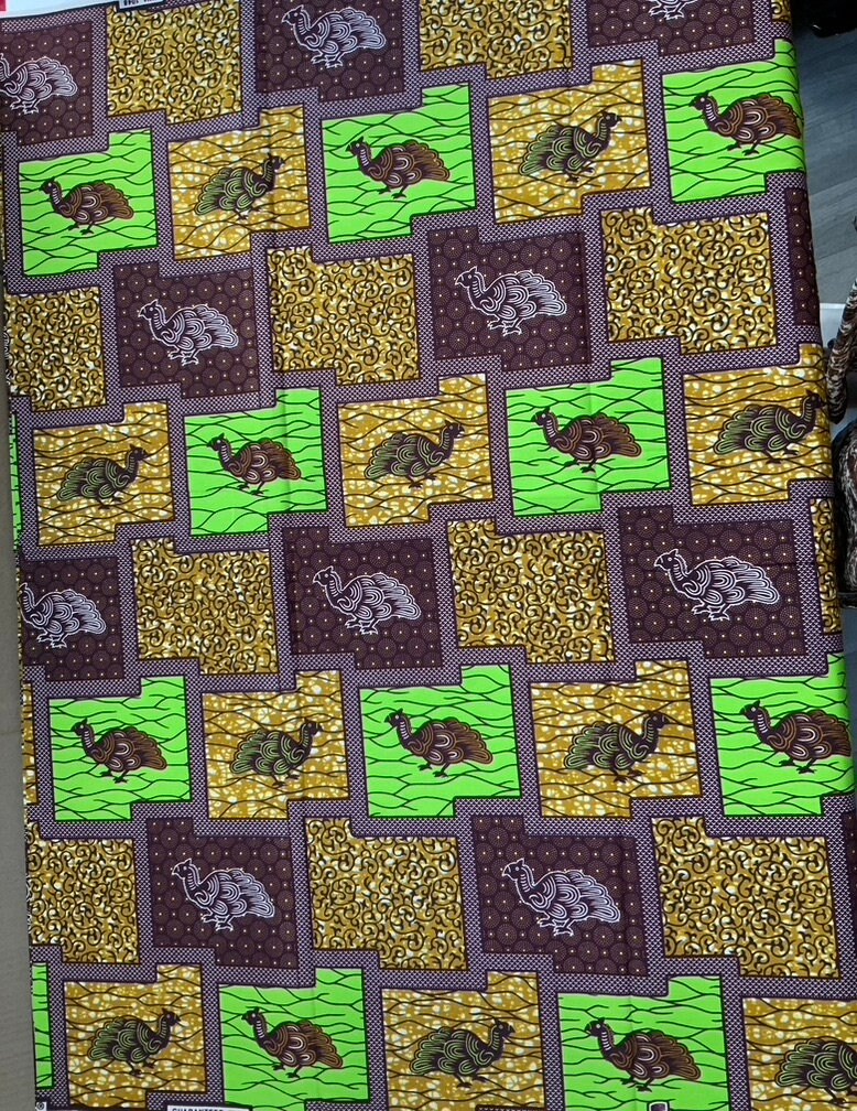 6yrds High Quality African Wax Print - Ankara - Brown and Green Beautiful Colour with  Bird Design