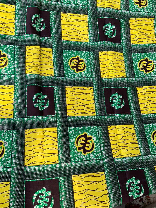 6yrds High Quality African Wax Print - Ankara - Yellow and Green vibrant Colour