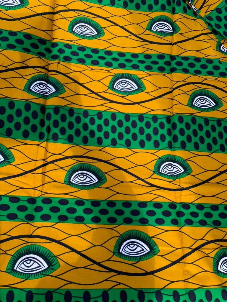 6 yrds High Quality African Wax Print - Ankara - Golden Yellow, and Green Brilliant Colour