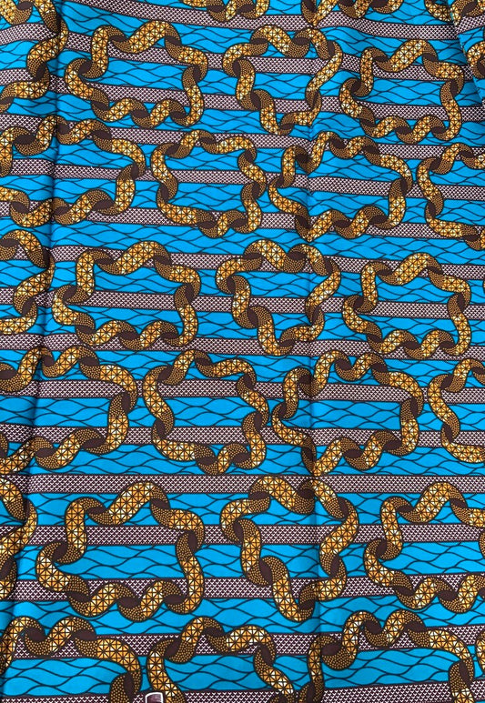 6 yrds High Quality African Wax Print - Ankara -  Gold, Blue and Green Brilliant Colour