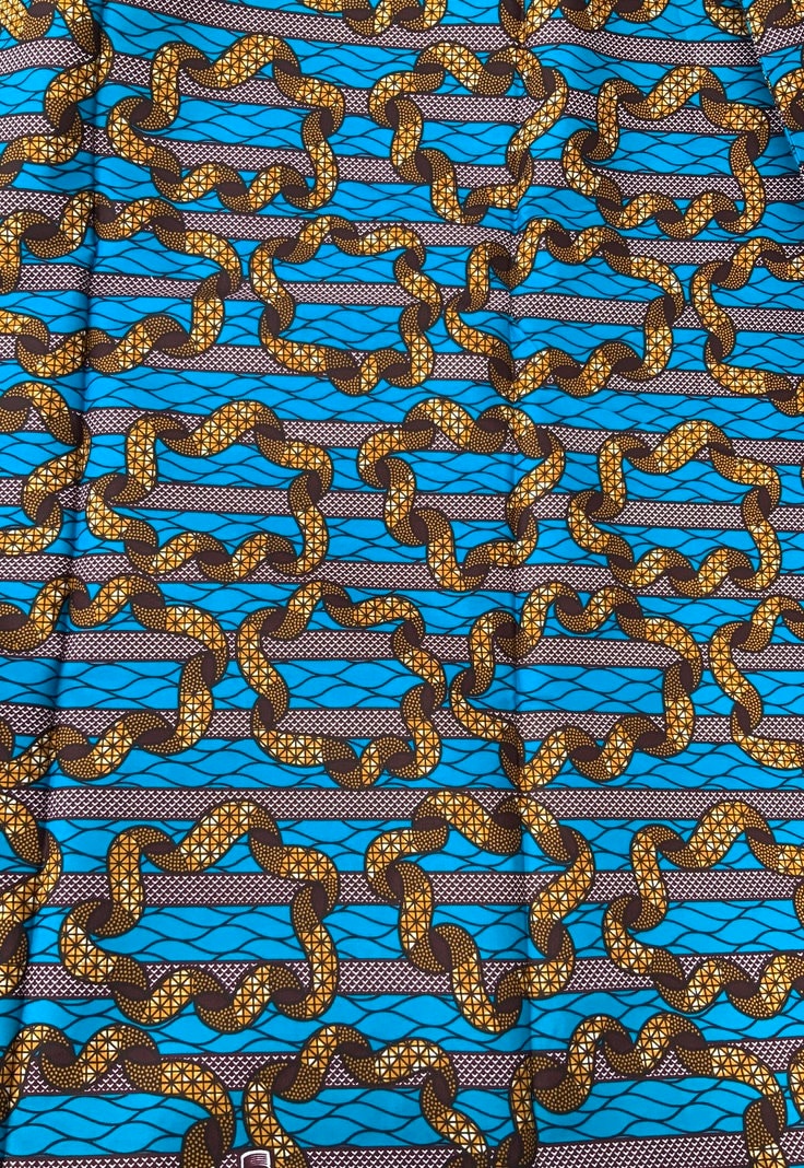 6 yrds High Quality African Wax Print - Ankara -  Gold, Blue and Green Brilliant Colour