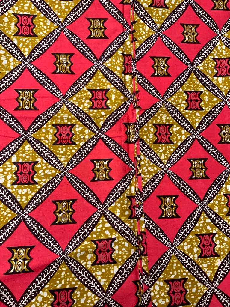 6 yrds High Quality African Wax Print - Ankara -  Pink and Gold Brilliant Colour