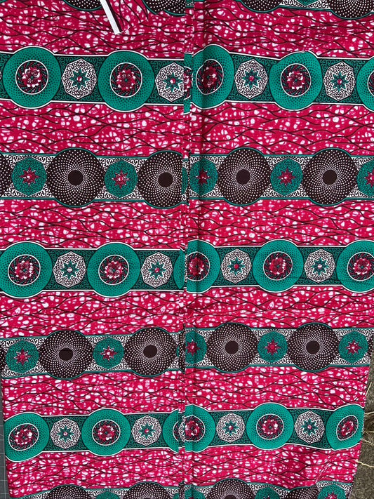 Quality African Wax Print - Ankara -  Pink, Brown Green Brilliant Colour