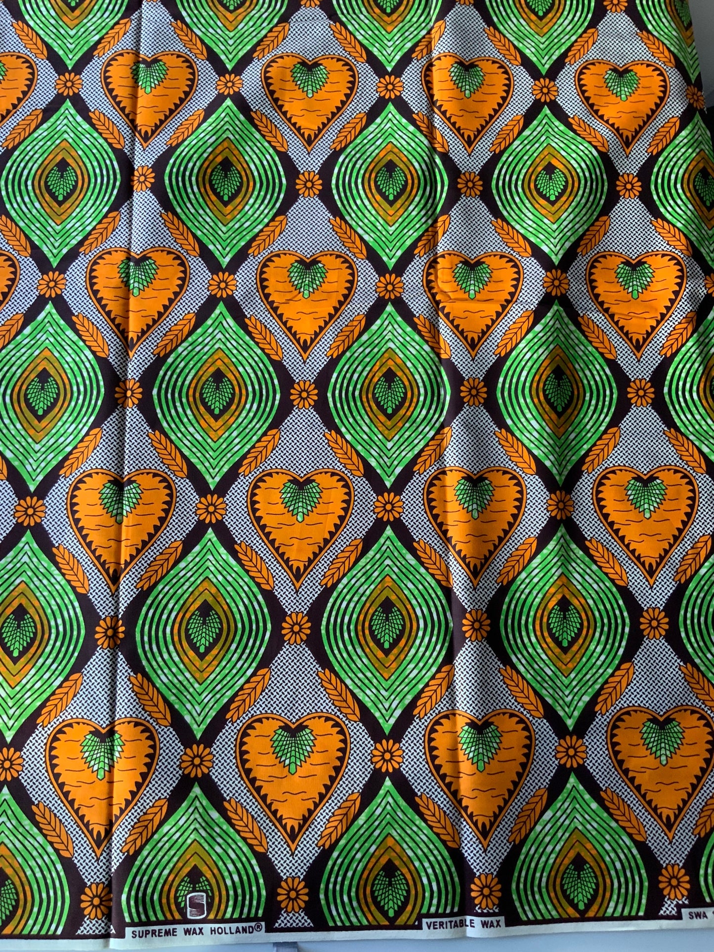 African Wax Print - Ankara Fabric - Orange and Green Brilliant Colour