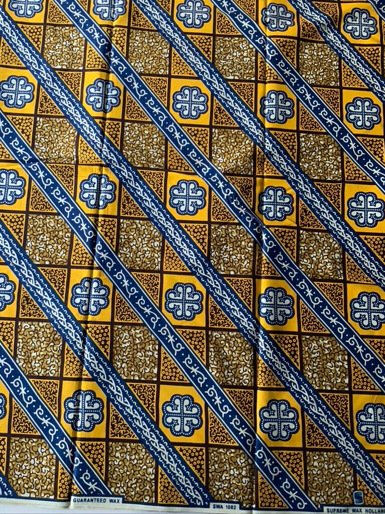 6 yrds High Quality African Wax Print - Ankara -  Gold, Blue and Yellow Brilliant Colour