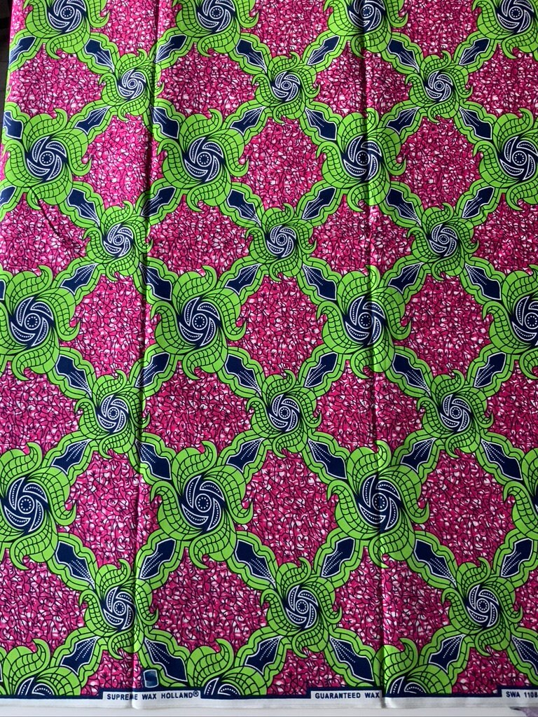 High Quality 6yrds African Wax Print Fabric - Ankara - Green, Pink and Blue Vibrant colour