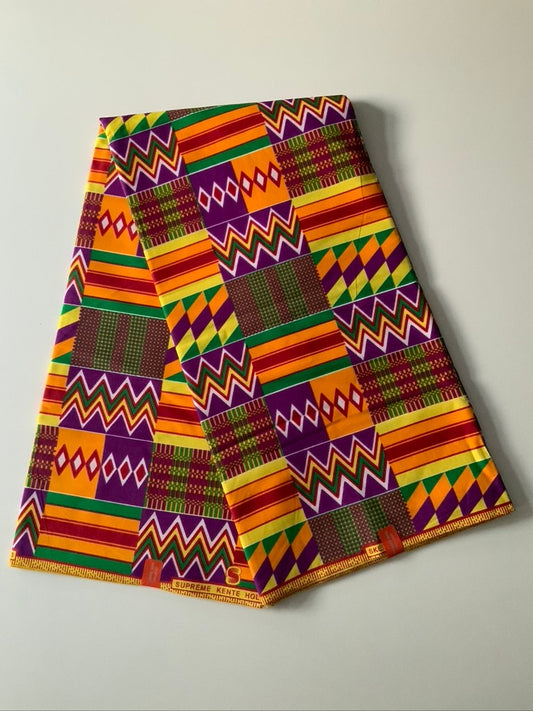 High Quality 6yrds African Ghana Kente Fabric  - Vibrant Multicolour