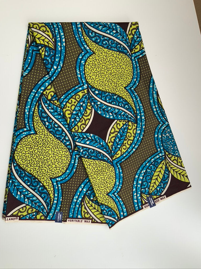 African Wax Print - Ankara Fabric - Yellow, Blue, Green Abstract Pattern