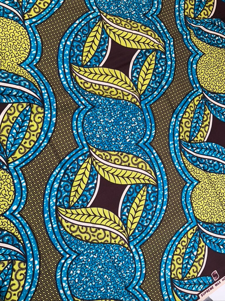 African Wax Print - Ankara Fabric - Yellow, Blue, Green Abstract Pattern