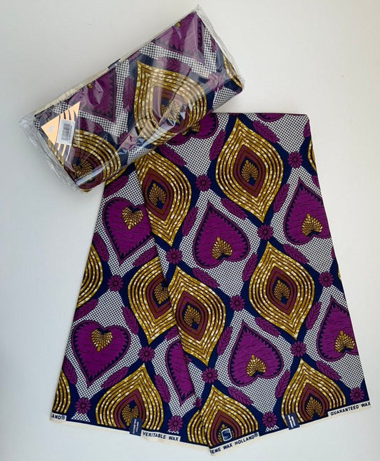 Unique African Wax Print Fabric - Purpple Sweet heart Design