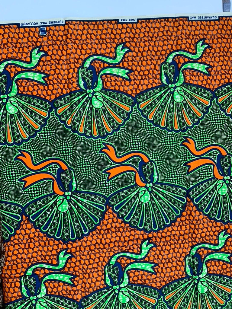 6 yrds  High Quality Afrcan Wax Print Fabrics - Ankara -  Green and Orange Vibrant Colour