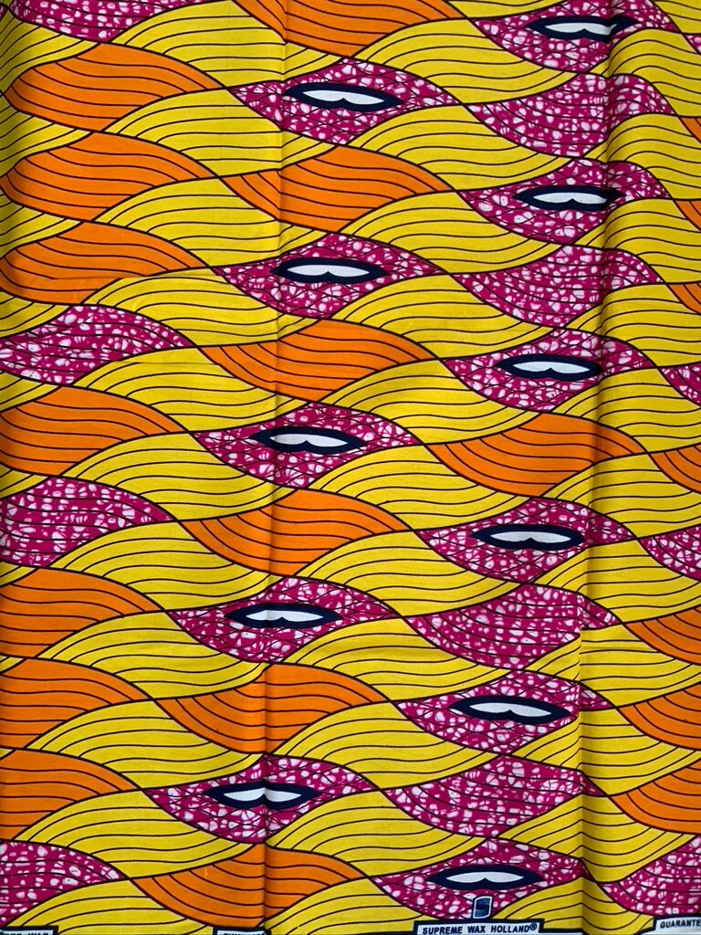 6yrds High Quality African Wax Print - Ankara - Yellow - Purple and Orange Vibrant Colour