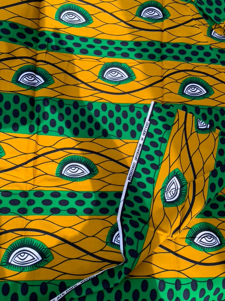 6 yrds High Quality African Wax Print - Ankara - Golden Yellow, and Green Brilliant Colour