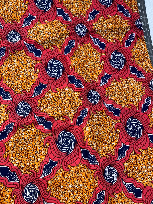 6 yrds High Quality African Wax Print - Ankara -  Pink, Blue and Orange Brilliant Colour