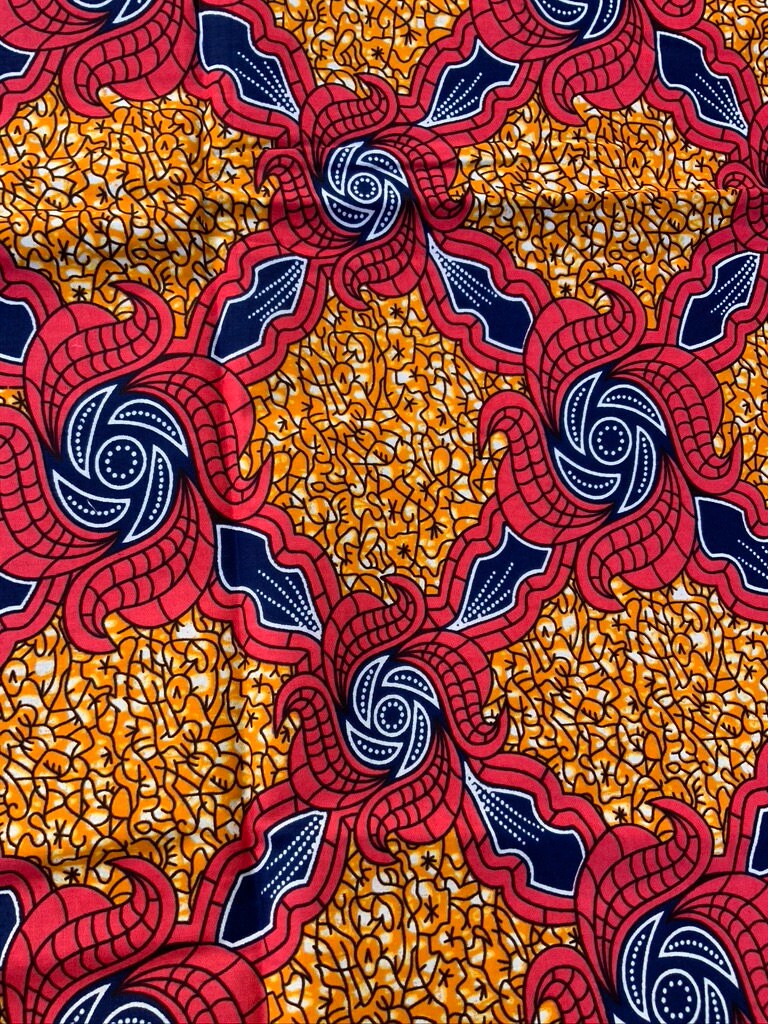 6 yrds High Quality African Wax Print - Ankara -  Pink, Blue and Orange Brilliant Colour