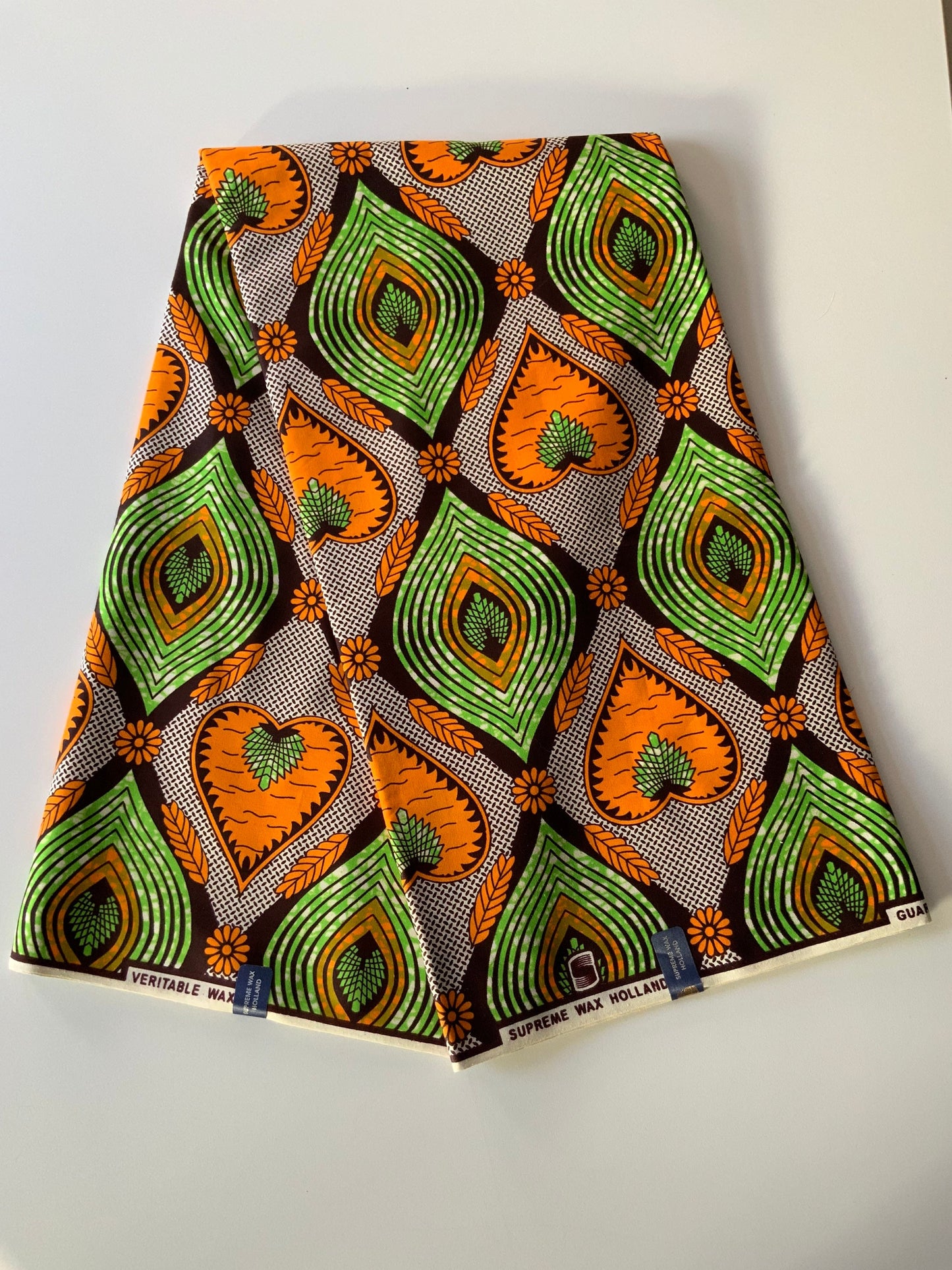 African Wax Print - Ankara Fabric - Orange and Green Brilliant Colour