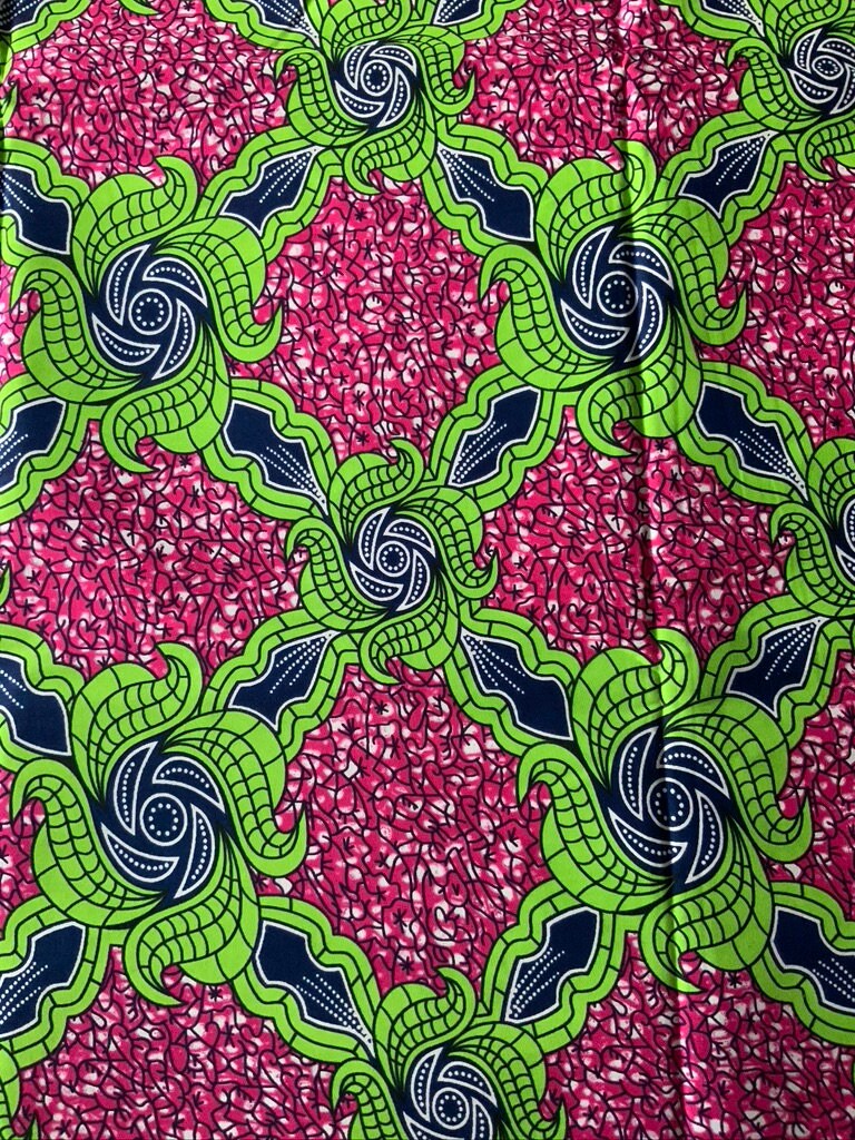 High Quality 6yrds African Wax Print Fabric - Ankara - Green, Pink and Blue Vibrant colour