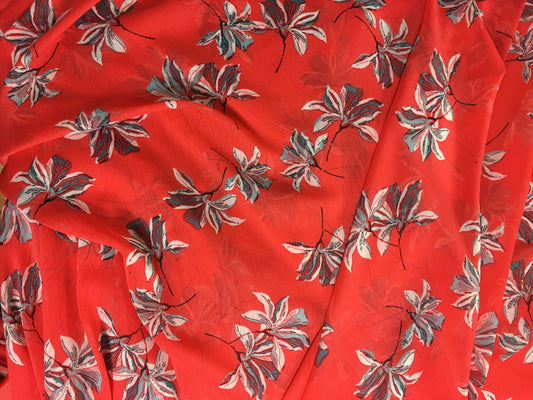 Red Floral Crepe Fabric