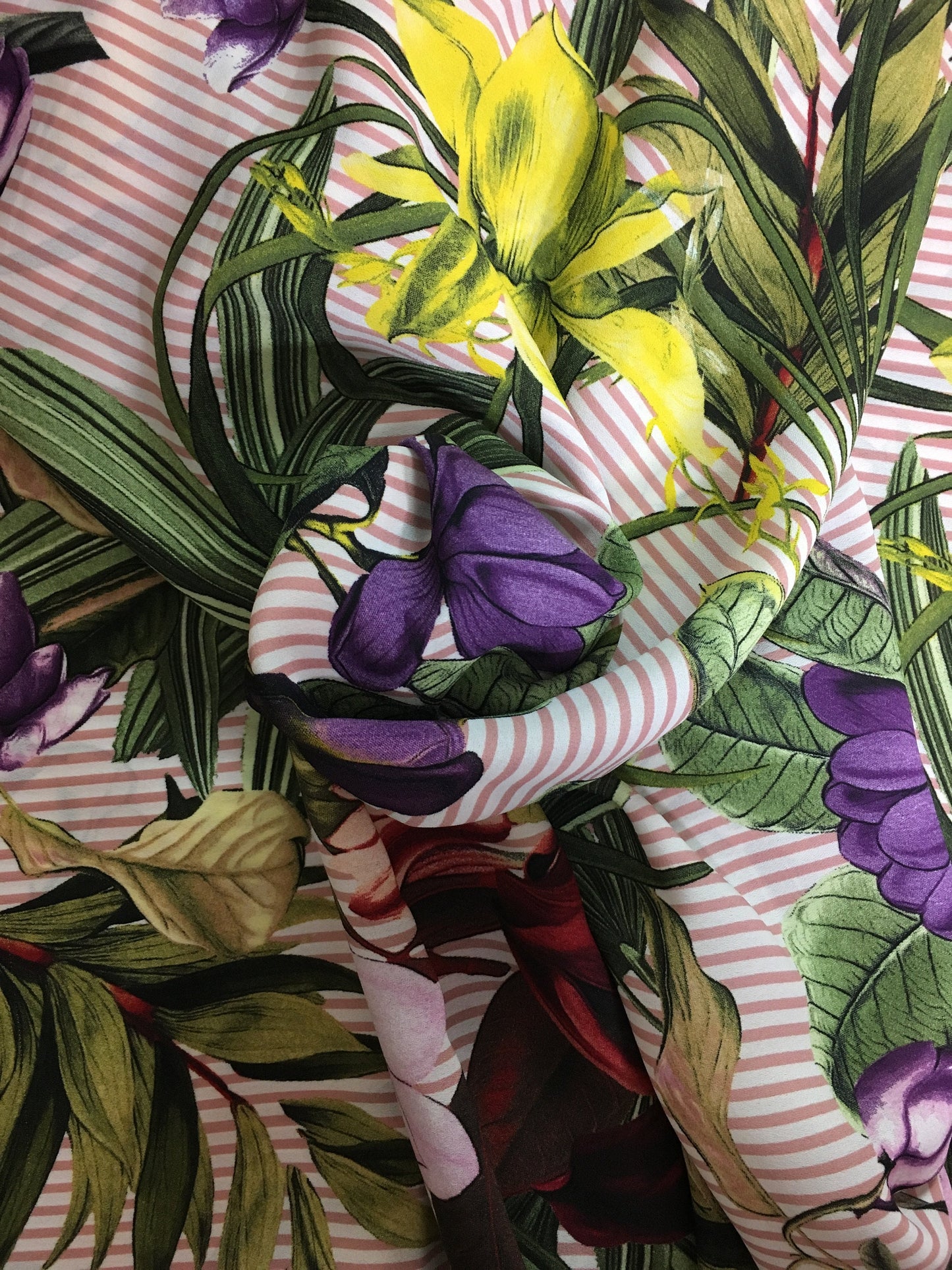 Multicoloured Floral Crepe Fabric, sold by meter