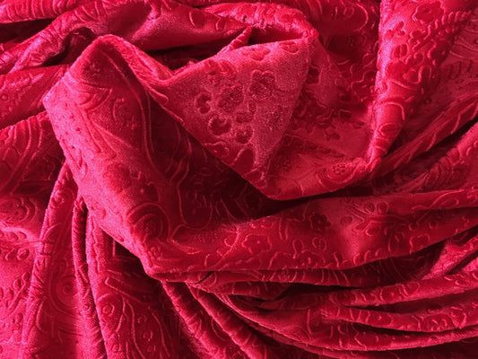 Red Baroque Stretch Velvet Fabric, Fabric by metre