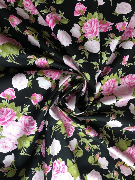 Black and Pink Floral Cotton fabric