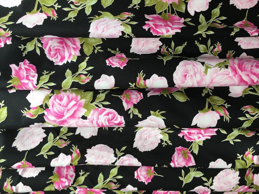 Black and Pink Floral Cotton fabric