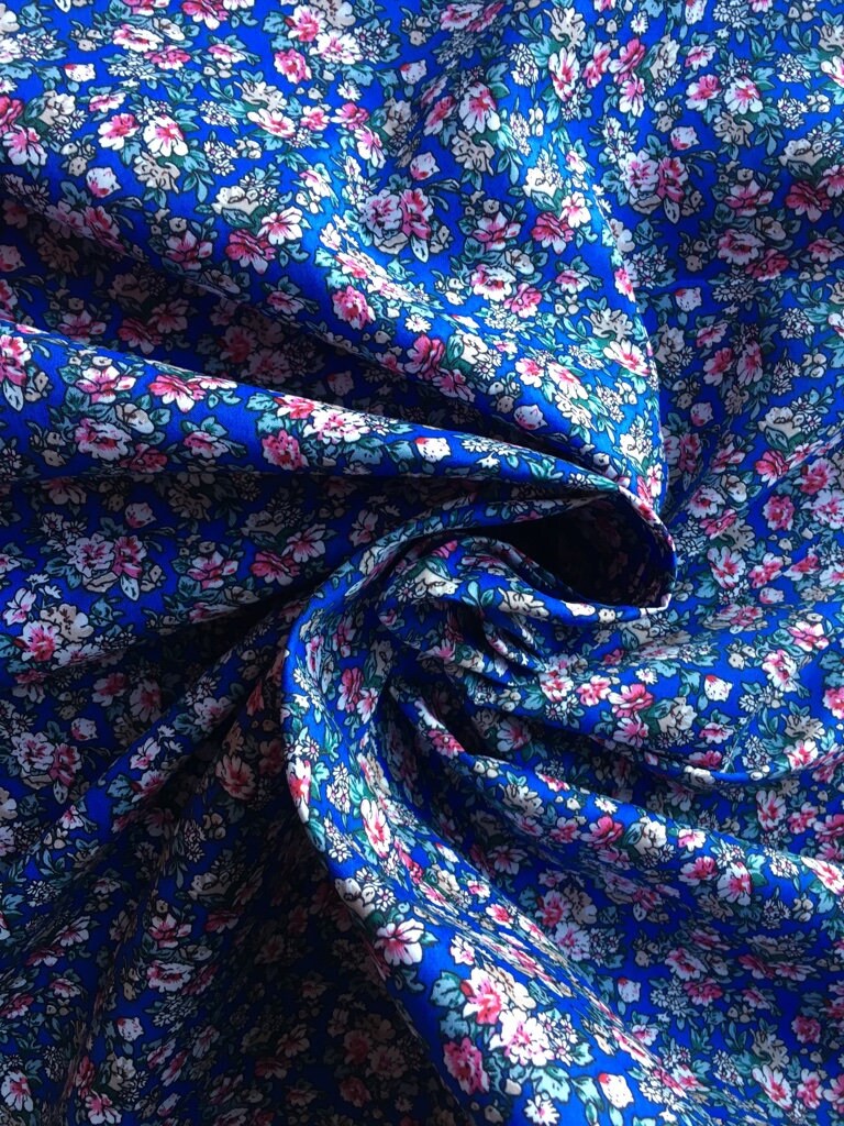 Blue and Pink Floral Cotton Fabric