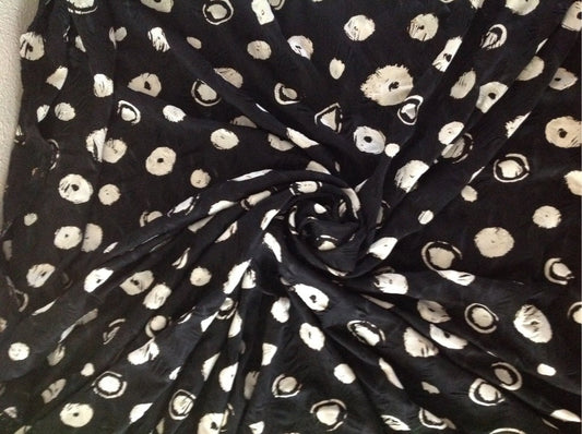 Black and Biege, Printed Circle Creased, Jersey Fabric.