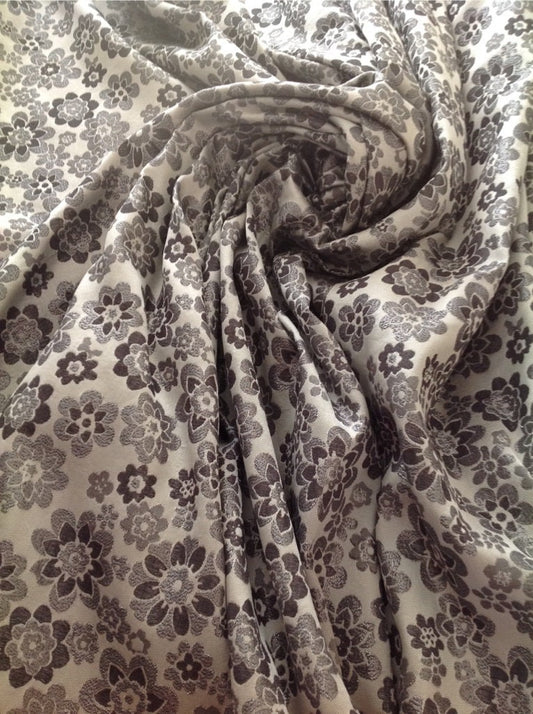 Unique Brown, Grey and Beige Colour Flower Metallic Brocade