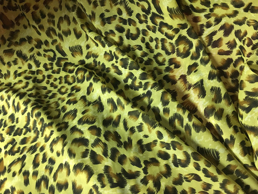 Lemon Green Leopard Print Crepe Fabric